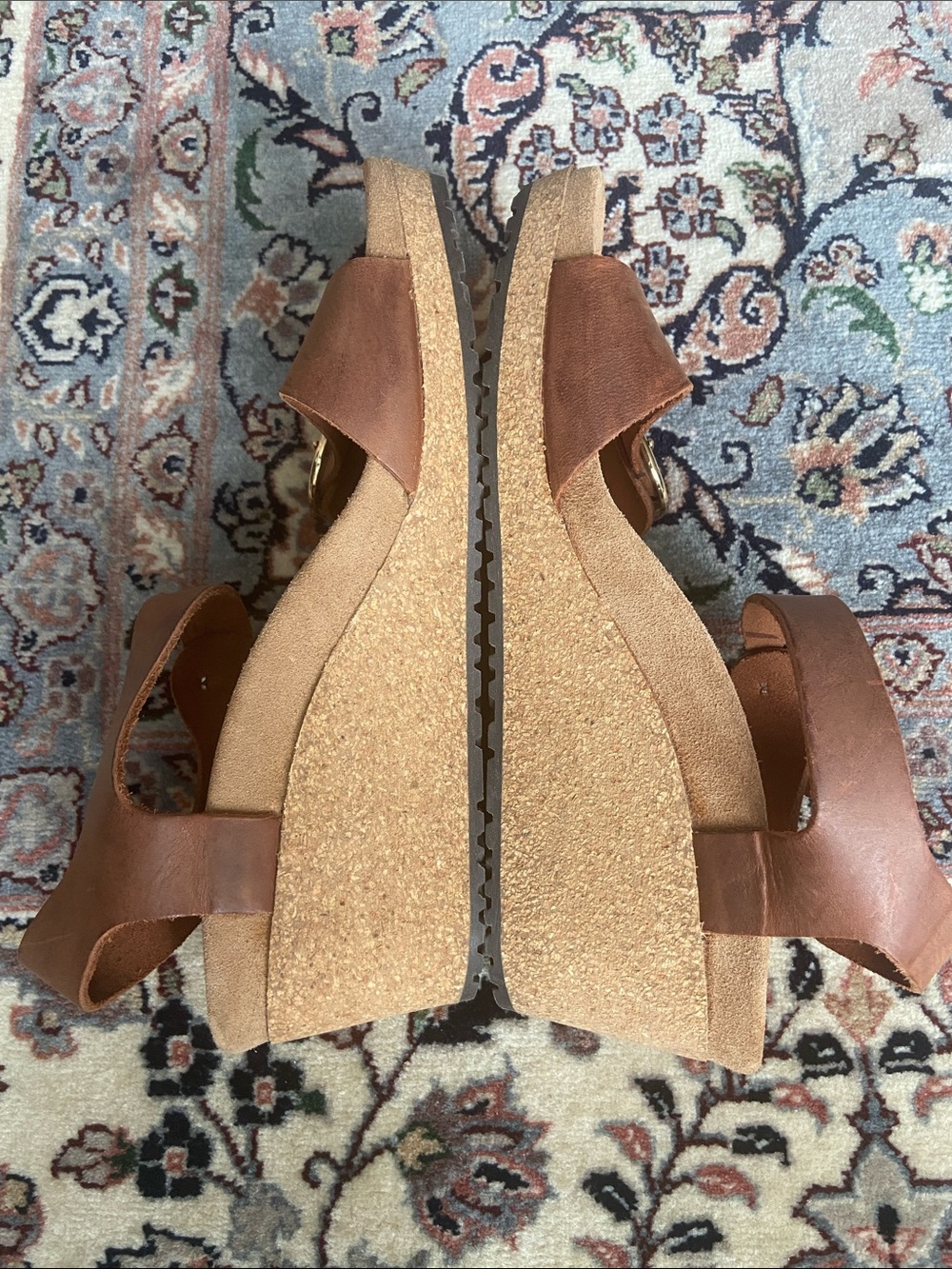 Birkenstock Papillio Soley Buckle Cork Wedge Sandal size 7 in Cognac - Picture 7 of 11